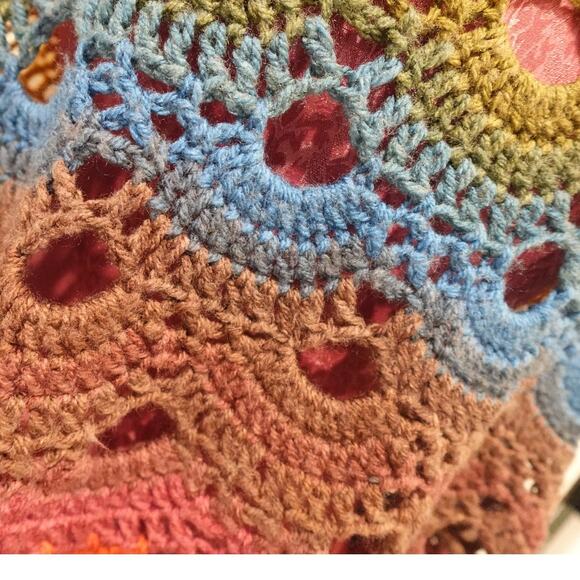 Hand Crocheted Virus Shawl in Fall Rainbow Colors M/L - Picture 4 of 5